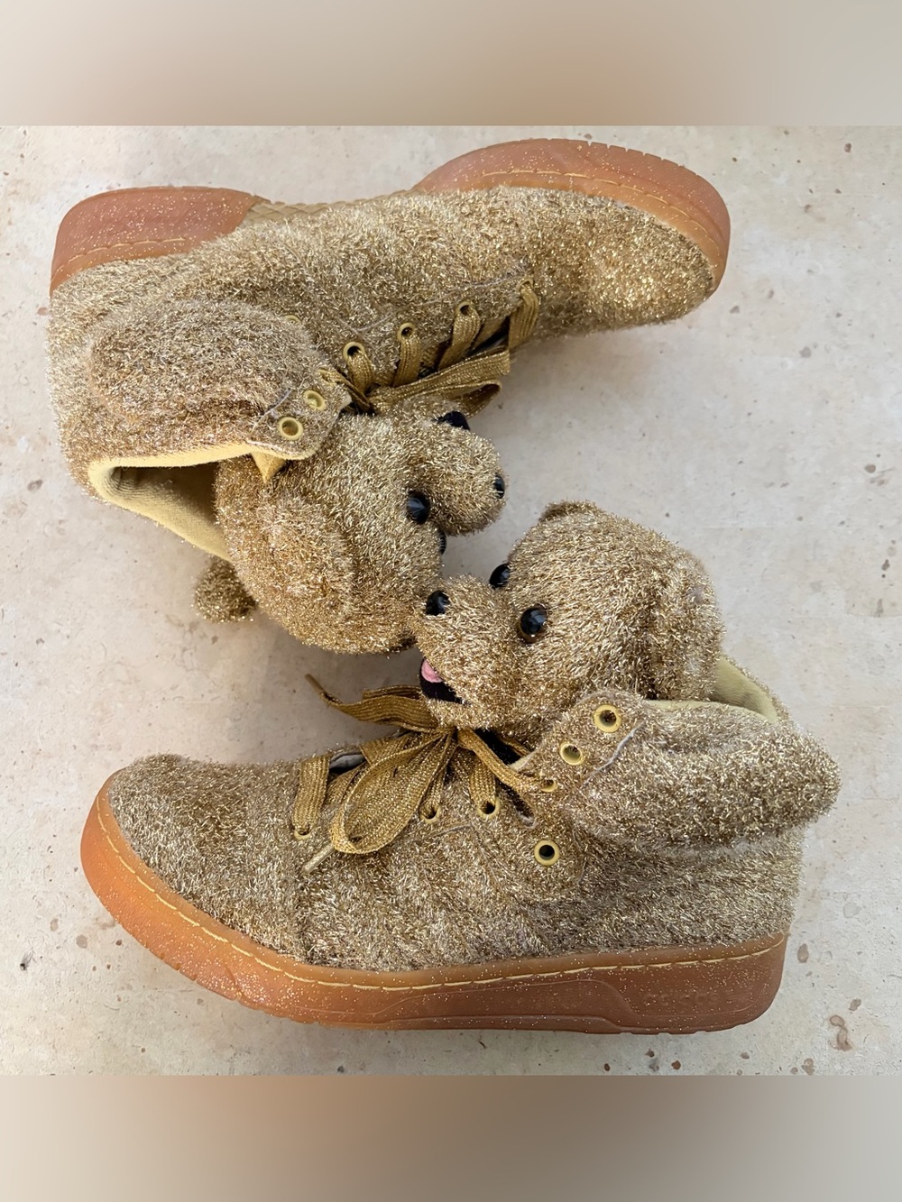 Rare Jeremy Scott x Adidas Originals “Gold Glitter Teddy” sneakers - Picture 2 of 11
